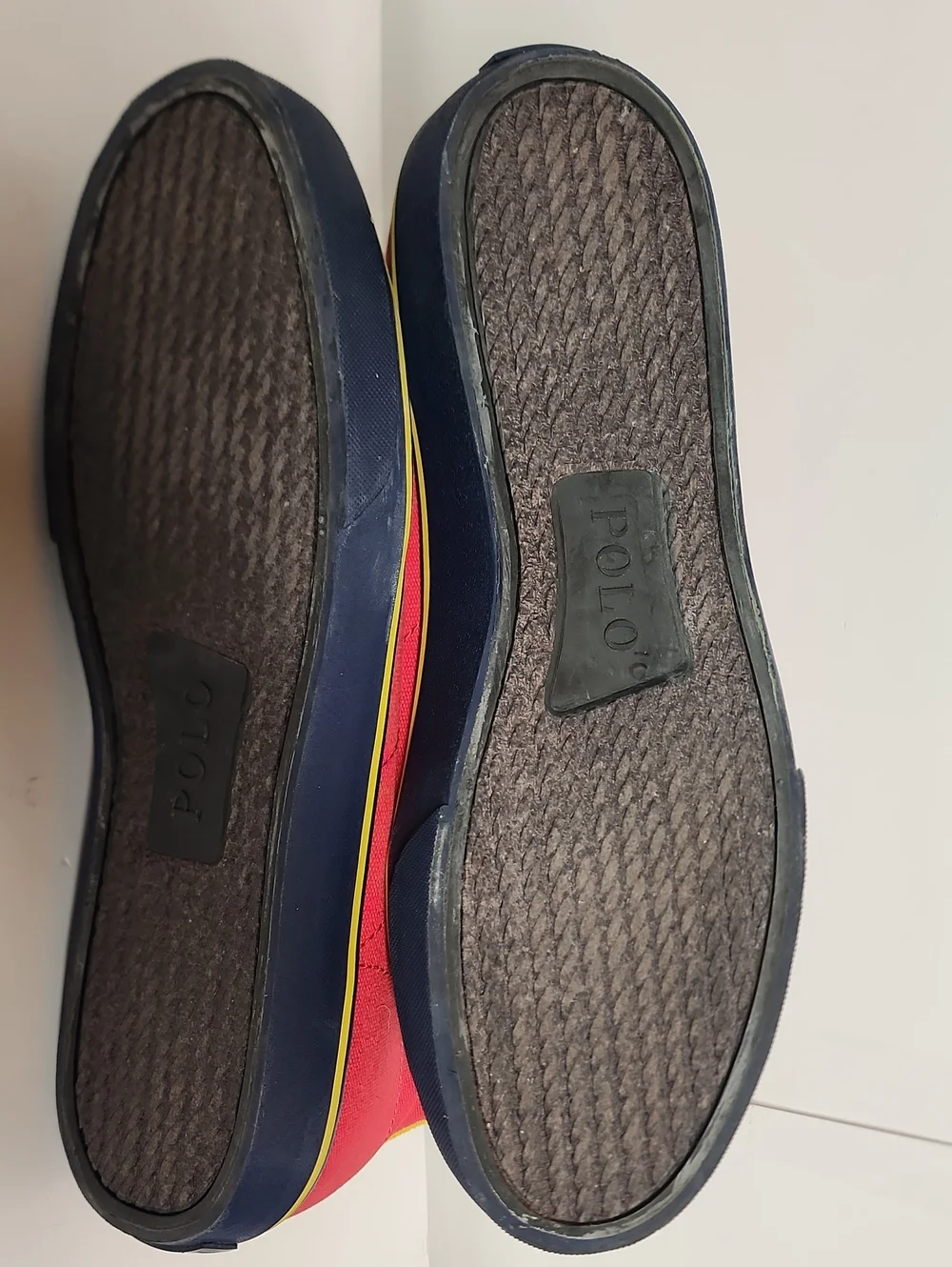 Polo by Ralph Lauren Red Solomon Sz 10.5 High-Top Sneakers with Navy Yellow Trim